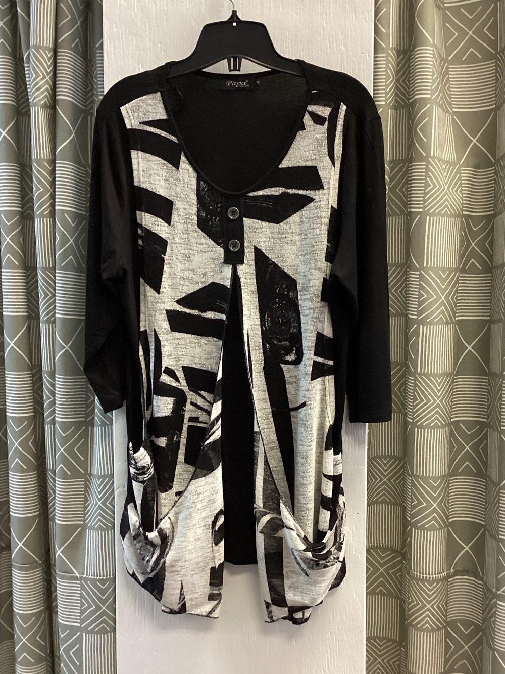 Papaya Black & White Abstract Print Tunic with Button Front